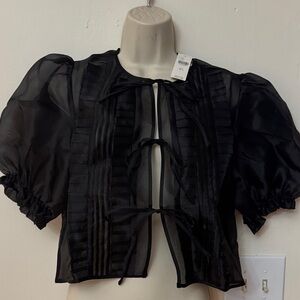 Elegant Black Sheer Puff Sleeve Top